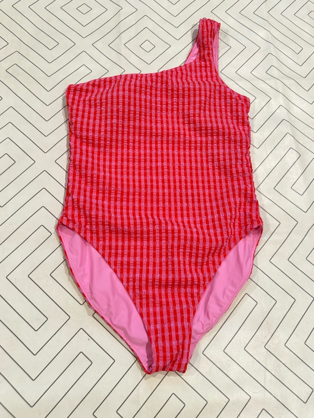 Vineyard Vines One-Shoulder Red & Pink One-Piece Swimsuit